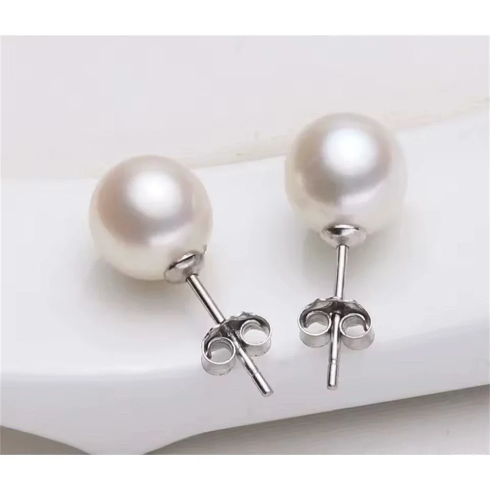 925 Silver Pearl 8mm Stud Earrings Real Sterling Dainty Minimalist‎ Jewelry